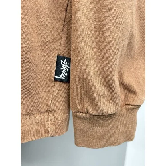 Stussy Pigment Dyed Long Sleeve Tee Men’s Medium Cotton Brown Crewneck 1140319 - Picture 5 of 15